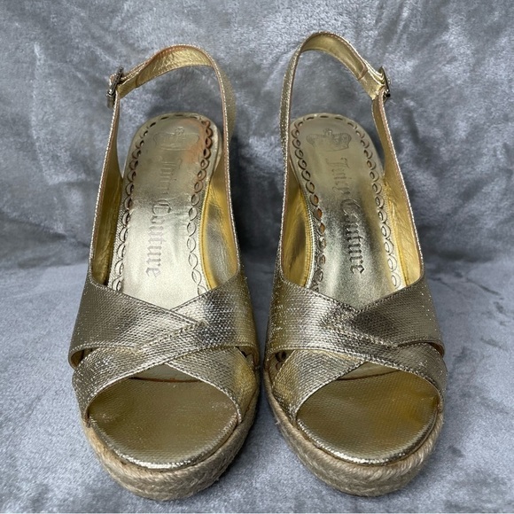 Juicy Couture Kross Platino Metallic Canvas Espadrille Slingback Wedges Size 9 - Picture 4 of 11